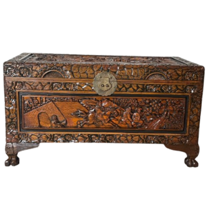 Vintage Carved Camphor Wood Blanket Chest – 88cm Storage Trunk