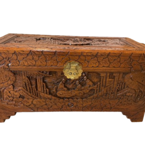 Vintage Carved Camphor Wood Blanket Chest – 79cm