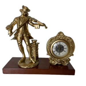 Vintage Italian mantel clock with gilt violinist figure and German mechanical movement