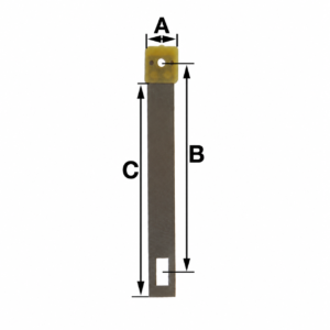 Pendulum clock suspension spring with stamped extension hole and A B C measurement guides